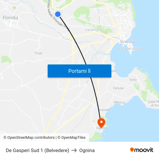 De Gasperi Sud 1 (Belvedere) to Ognina map