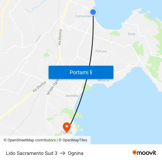 Lido Sacramento Sud 3 to Ognina map