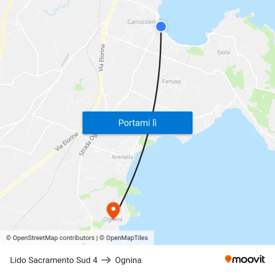 Lido Sacramento Sud 4 to Ognina map