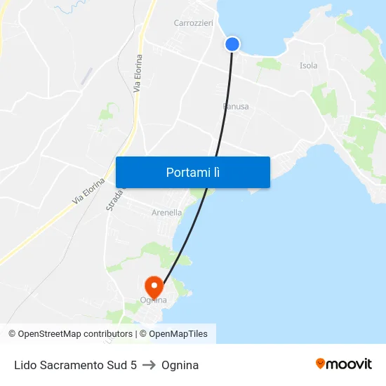 Lido Sacramento Sud 5 to Ognina map