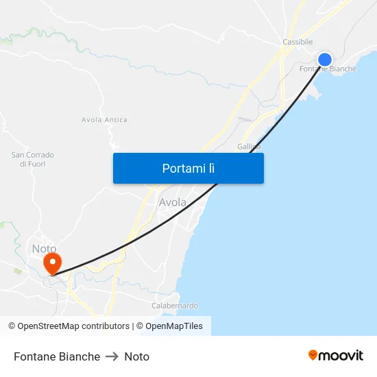 Fontane Bianche to Noto map