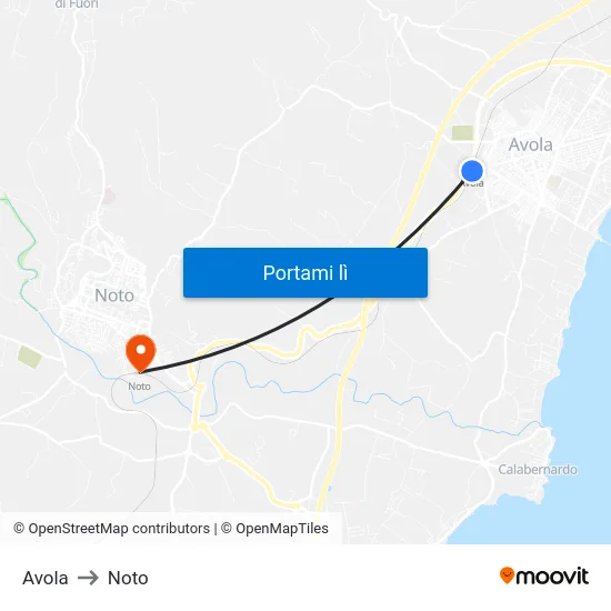 Avola to Noto map
