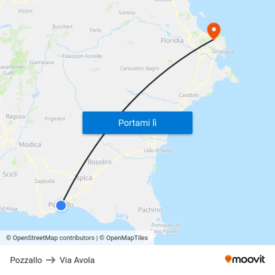 Pozzallo to Via Avola map