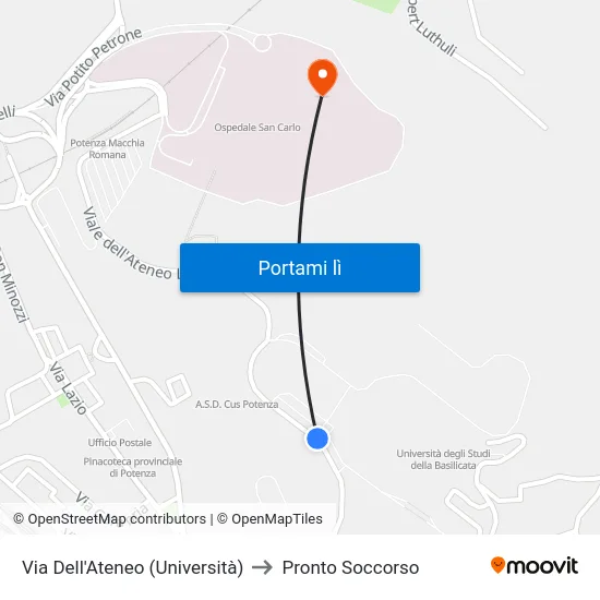 Via Dell'Ateneo (Università) to Pronto Soccorso map