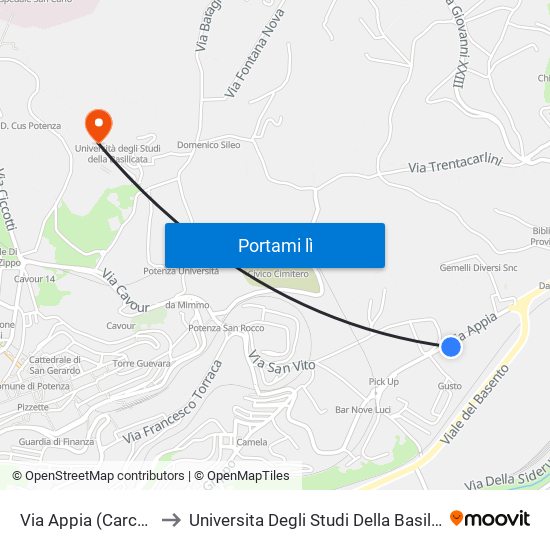 Via Appia (Carcere) to Universita Degli Studi Della Basilicata map