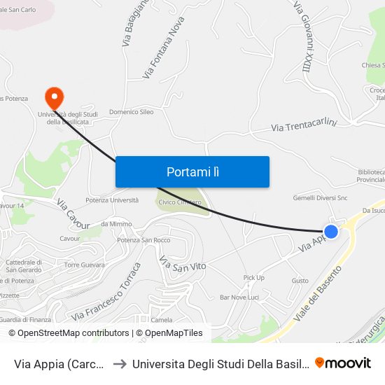 Via Appia (Carcere) to Universita Degli Studi Della Basilicata map