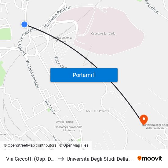 Via Ciccotti (Osp. Don Uva) to Universita Degli Studi Della Basilicata map
