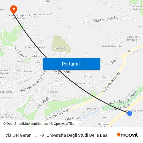 Via Dei Gerani, 41 to Universita Degli Studi Della Basilicata map