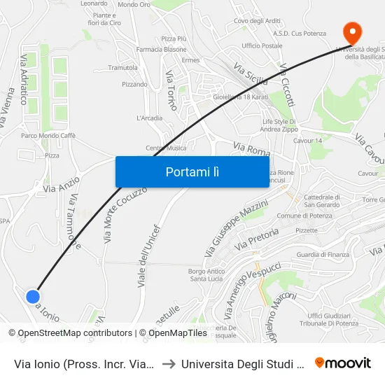 Via Ionio (Pross. Incr. Viale Mediterraneo) to Universita Degli Studi Della Basilicata map