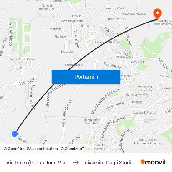 Via Ionio (Pross. Incr. Viale Mediterraneo) to Universita Degli Studi Della Basilicata map