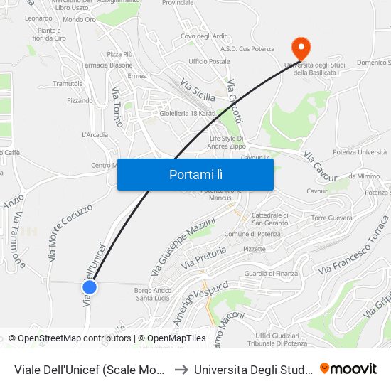 Viale Dell'Unicef (Scale Mobili Ponte Attrezzato) to Universita Degli Studi Della Basilicata map