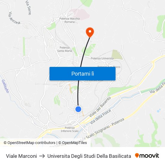 Viale Marconi to Universita Degli Studi Della Basilicata map