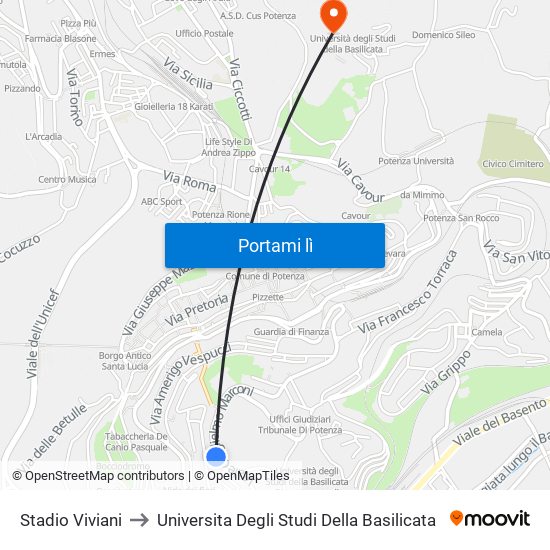 Stadio Viviani to Universita Degli Studi Della Basilicata map