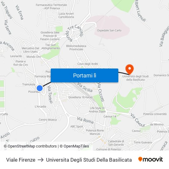 Viale Firenze to Universita Degli Studi Della Basilicata map