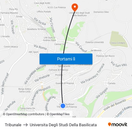 Tribunale to Universita Degli Studi Della Basilicata map