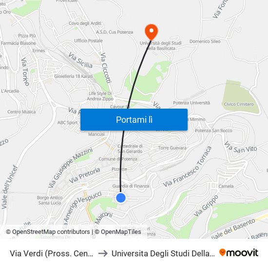 Via Verdi (Pross. Cento Scale) to Universita Degli Studi Della Basilicata map