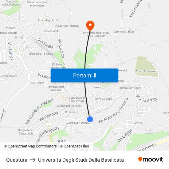 Questura to Universita Degli Studi Della Basilicata map