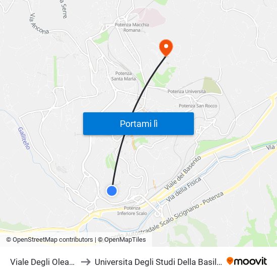 Viale Degli Oleandri to Universita Degli Studi Della Basilicata map