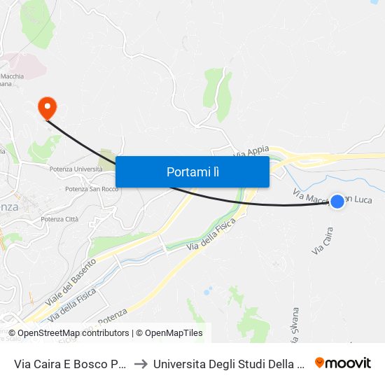 Via Caira E Bosco Pallareta to Universita Degli Studi Della Basilicata map
