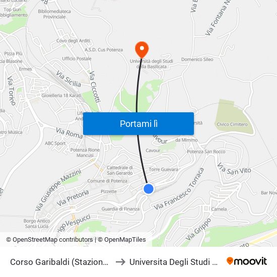 Corso Garibaldi (Stazione Potenza Città) to Universita Degli Studi Della Basilicata map