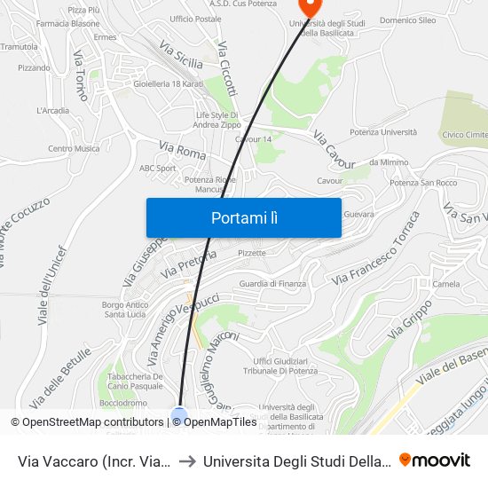 Via Vaccaro (Incr. Viale Dante) to Universita Degli Studi Della Basilicata map