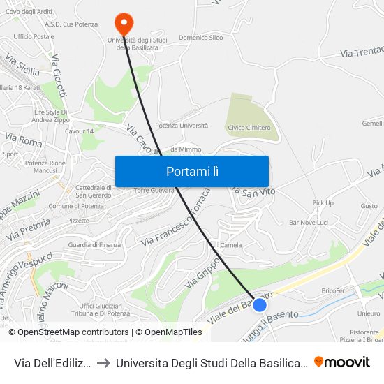 Via Dell'Edilizia to Universita Degli Studi Della Basilicata map