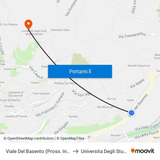 Viale Del Basento (Pross. Incr. Via Dell'Elettronica) to Universita Degli Studi Della Basilicata map