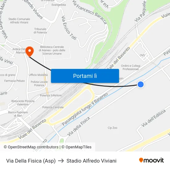 Via Della Fisica (Asp) to Stadio Alfredo Viviani map