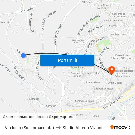 Via Ionio (Ss. Immacolata) to Stadio Alfredo Viviani map