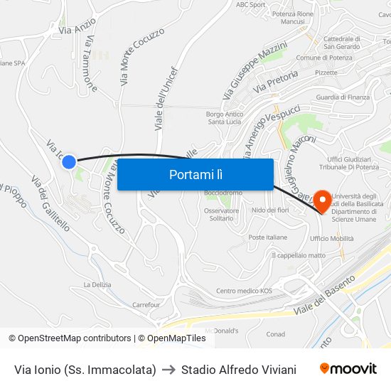 Via Ionio (Ss. Immacolata) to Stadio Alfredo Viviani map