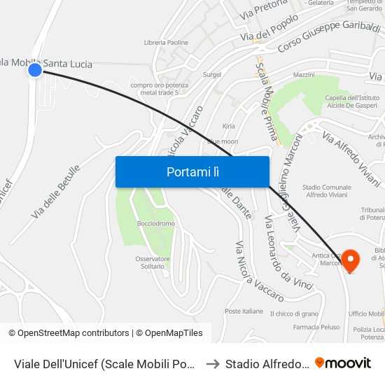 Viale Dell'Unicef (Scale Mobili Ponte Attrezzato) to Stadio Alfredo Viviani map