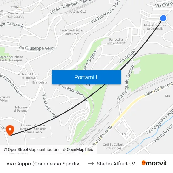 Via Grippo (Complesso Sportivo Caizzo) to Stadio Alfredo Viviani map