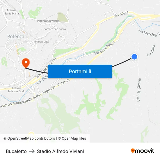 Bucaletto to Stadio Alfredo Viviani map