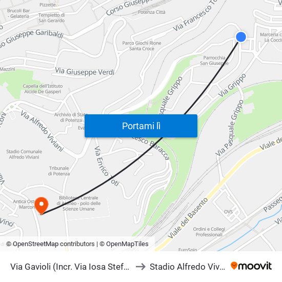 Via Gavioli (Incr. Via Iosa Stefano) to Stadio Alfredo Viviani map