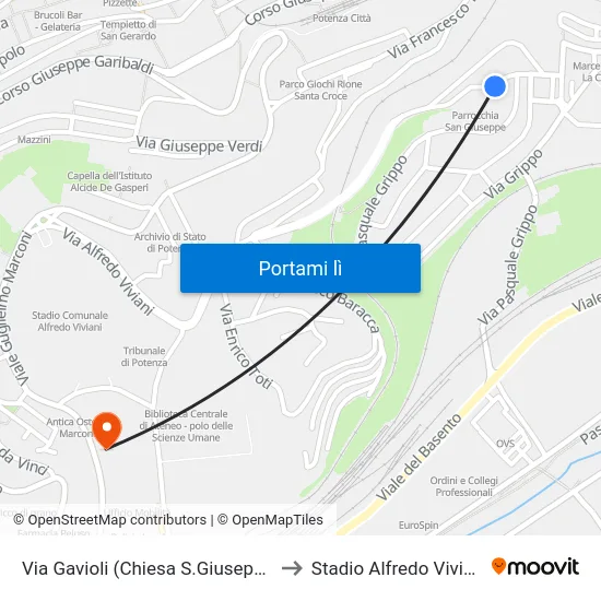 Via Gavioli (Chiesa S.Giuseppe) to Stadio Alfredo Viviani map