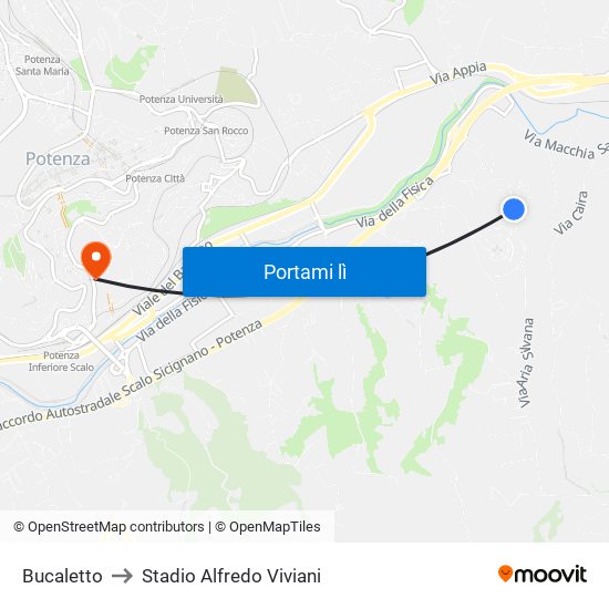 Bucaletto to Stadio Alfredo Viviani map