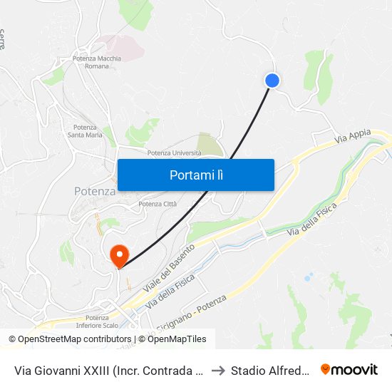 Via Giovanni XXIII (Incr. Contrada Bosco Piccolo) to Stadio Alfredo Viviani map