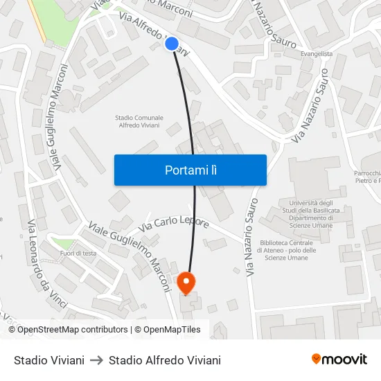 Stadio Viviani to Stadio Alfredo Viviani map