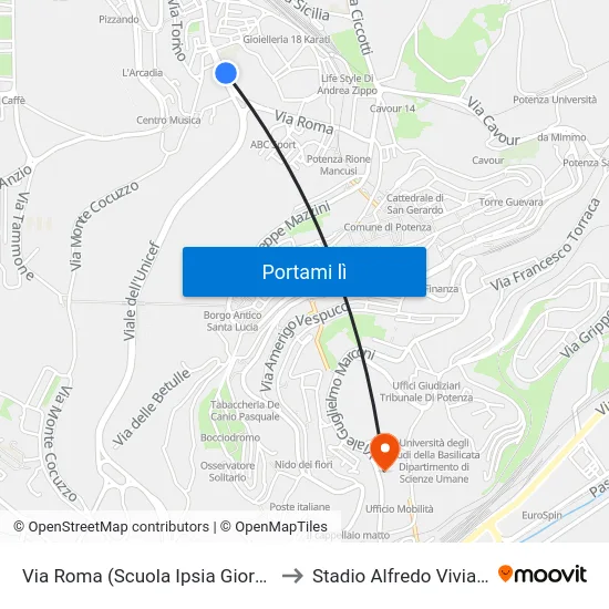 Via Roma (Scuola Ipsia Giorgi) to Stadio Alfredo Viviani map