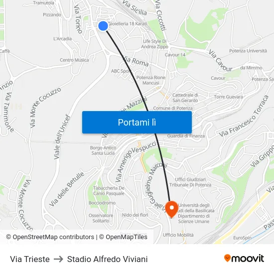 Via Trieste to Stadio Alfredo Viviani map