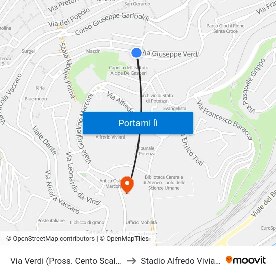 Via Verdi (Pross. Cento Scale) to Stadio Alfredo Viviani map