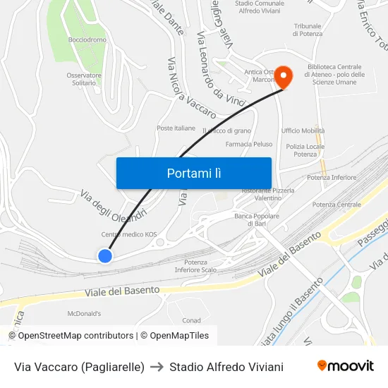 Via Vaccaro (Pagliarelle) to Stadio Alfredo Viviani map