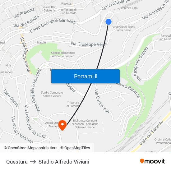 Questura to Stadio Alfredo Viviani map