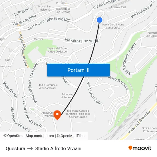 Questura to Stadio Alfredo Viviani map