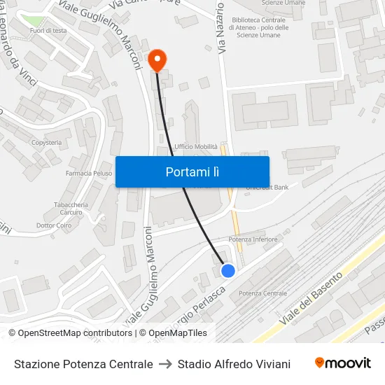 Stazione Potenza Centrale to Stadio Alfredo Viviani map