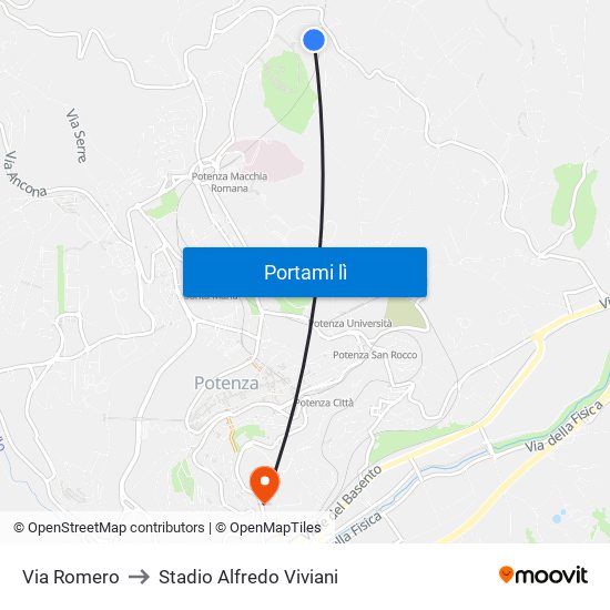 Via Romero to Stadio Alfredo Viviani map