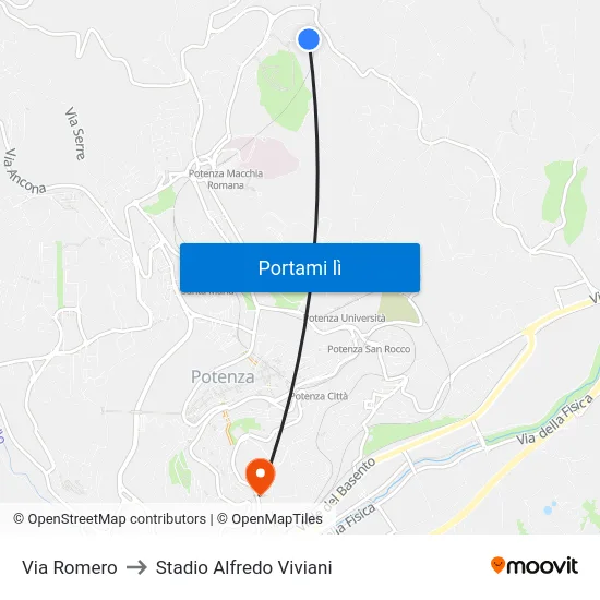 Via Romero to Stadio Alfredo Viviani map