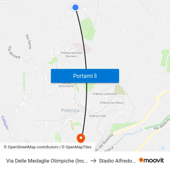 Via Delle Medaglie Olimpiche (Incr. Via Faggin) to Stadio Alfredo Viviani map