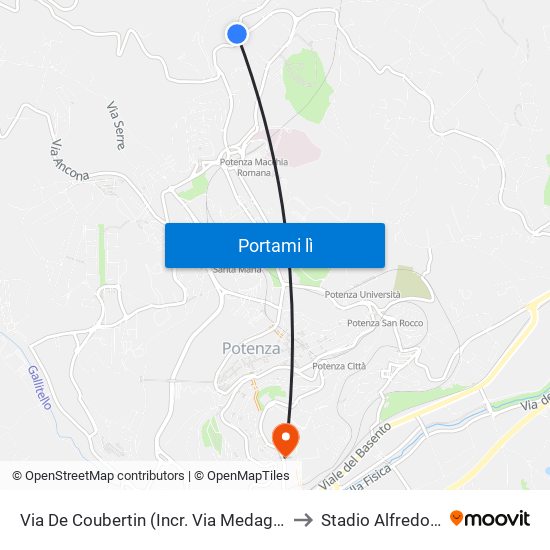 Via De Coubertin (Incr. Via Medaglie Olimpiche) to Stadio Alfredo Viviani map