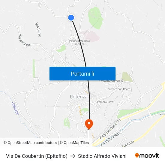 Via De Coubertin (Epitaffio) to Stadio Alfredo Viviani map